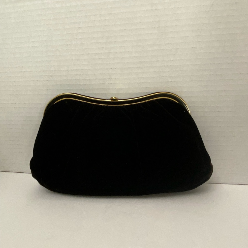 Elegant Vintage 1950 -1960’s Black Velvet Clutch Bag with Gold & Black frame
